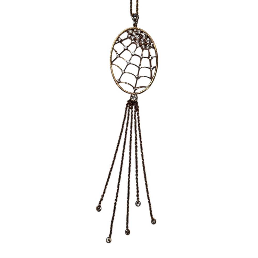 Swarovski Gold Tone Crystal Spider Web Lariat Necklace Adjustable